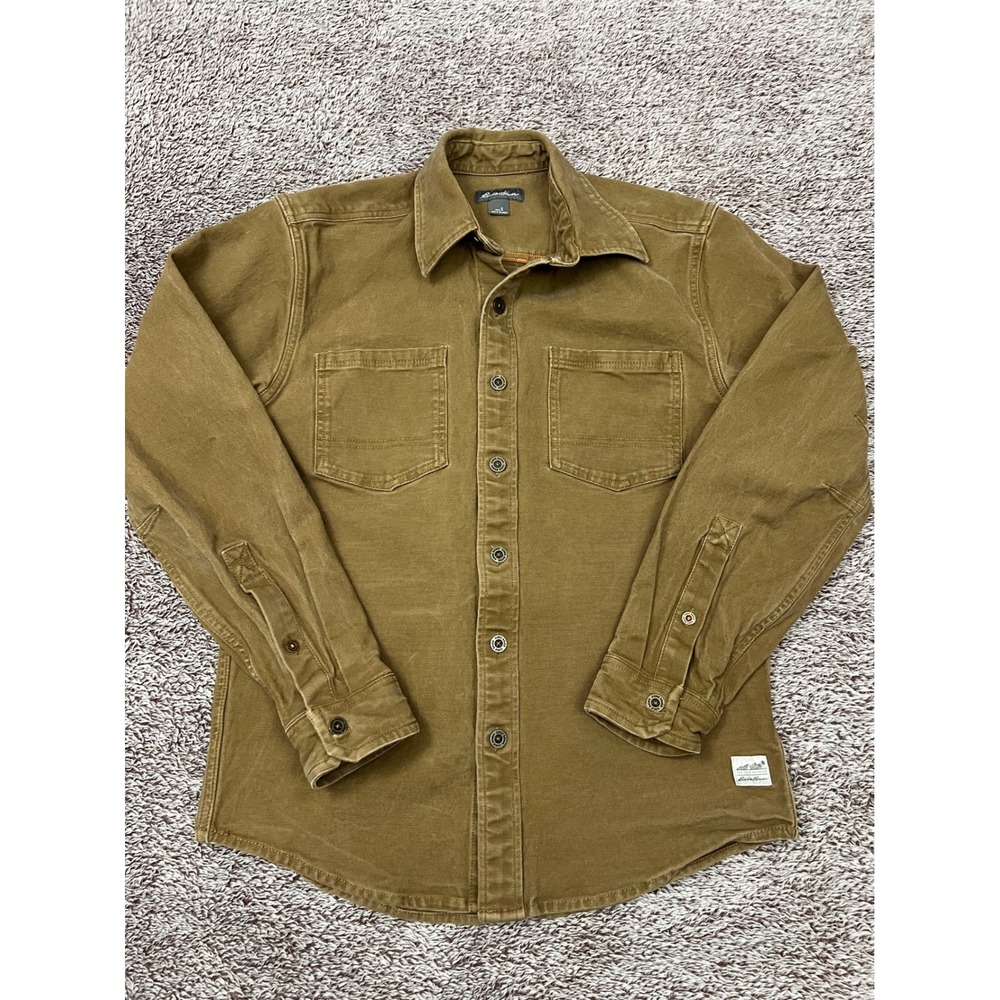 Eddie Bauer Mens S Heavyweight Utility Work Shirt Brown Stretch Cotton Overshirt